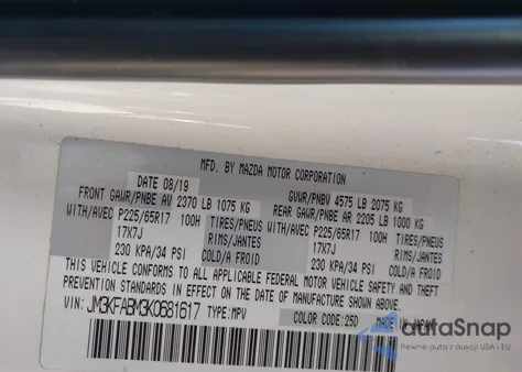 2019 Mazda Cx-5 Sport z USA, uszkodzony, nr VIN JM3KFABM3K0681617